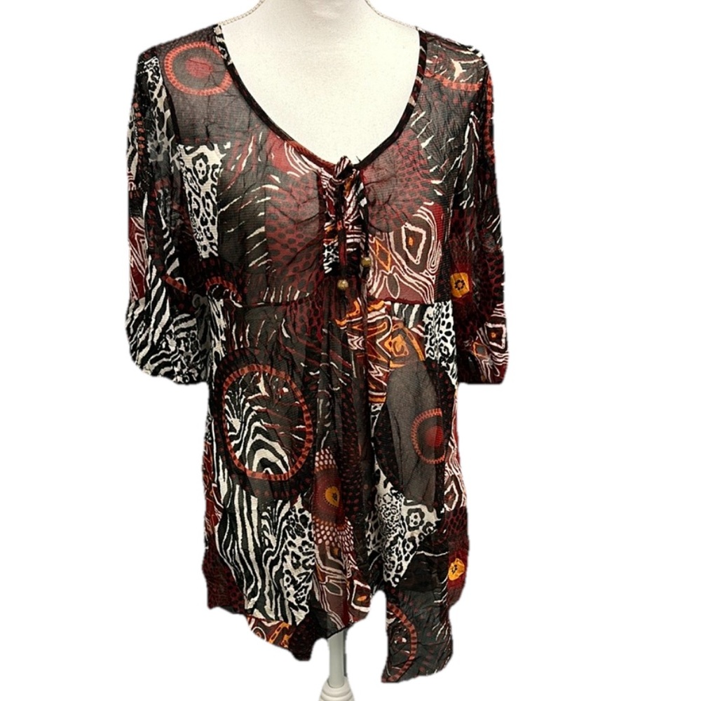 Y2K Animal Print Beaded Top Vintage Sheer NO SIZE TAG*‎ RETRO